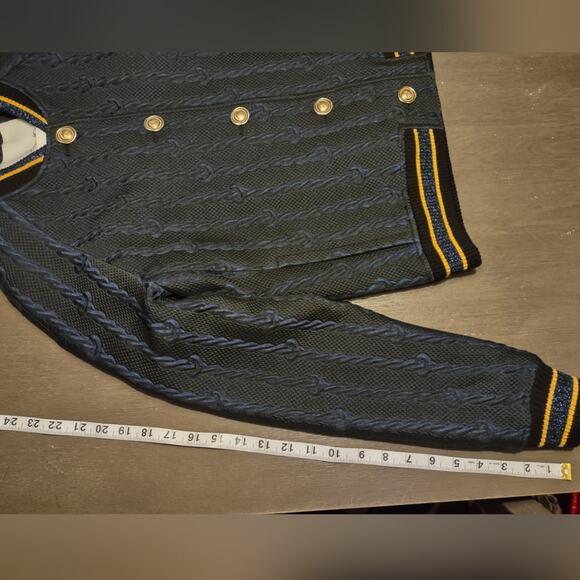 3.1 Phillip Lim Brocade Cable Print Varsity Bomber Black & Blue Jacket Size 4 - Picture 9 of 16